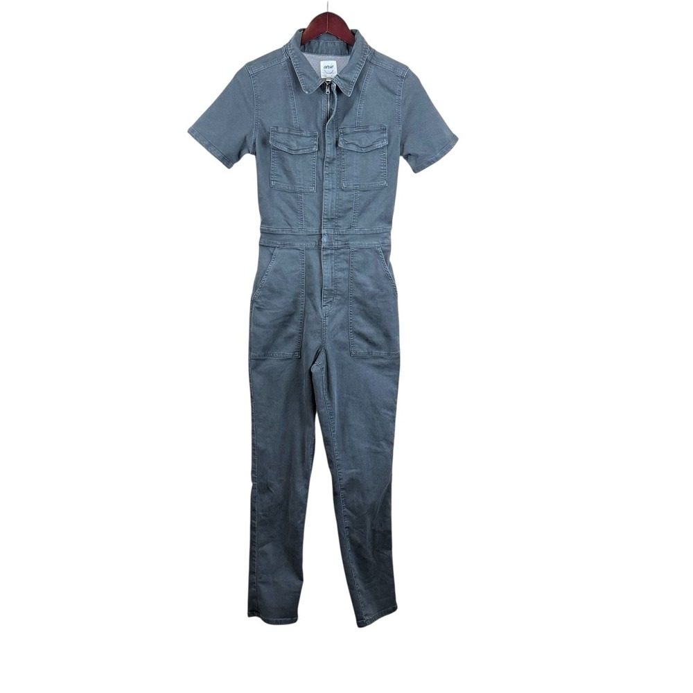 Aerie Charcoal Denim Zip Up Jumpsuit One Piece Size Extra‎ Small EUC